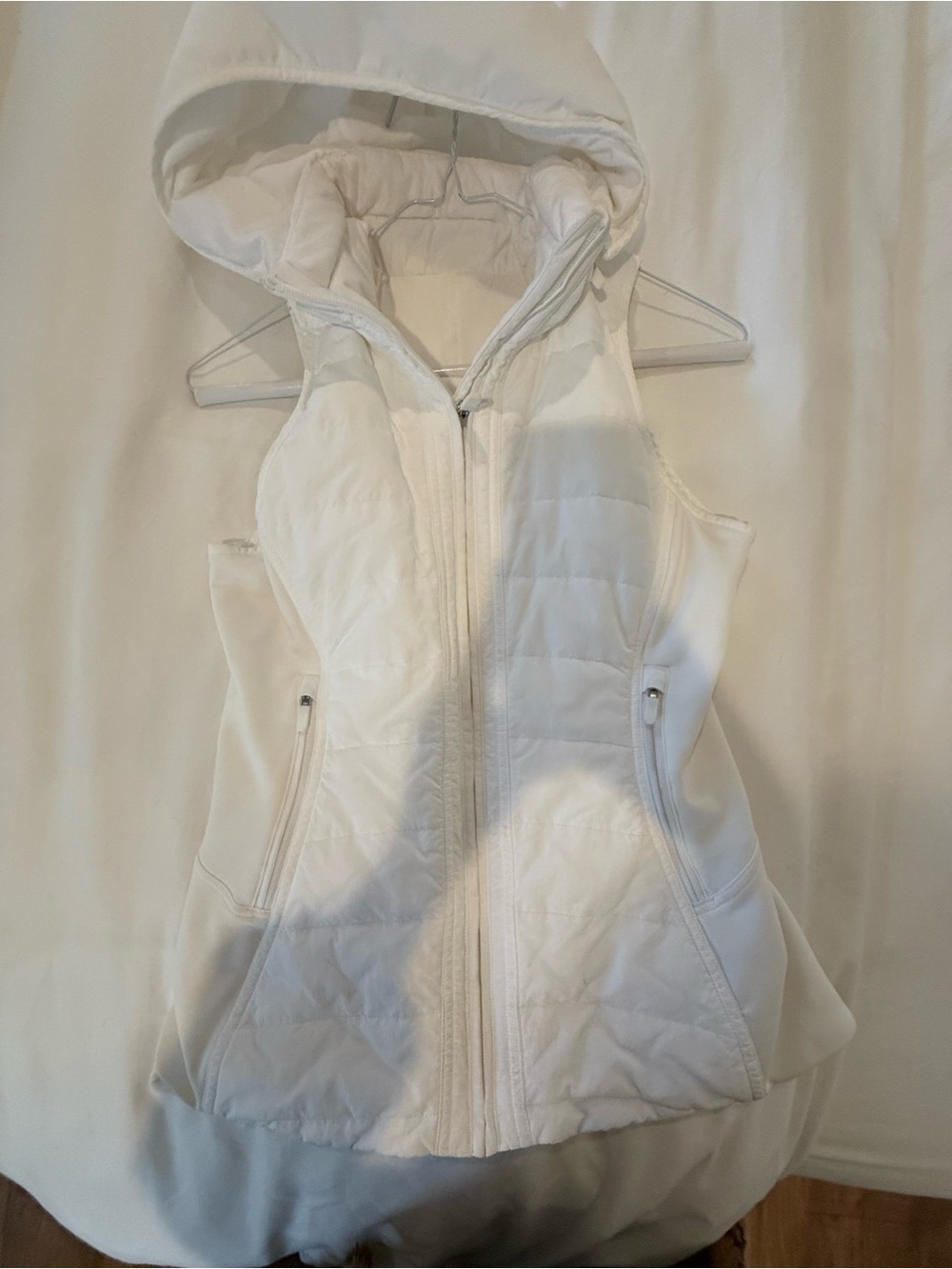 Women's White Hooded Puffer Vest